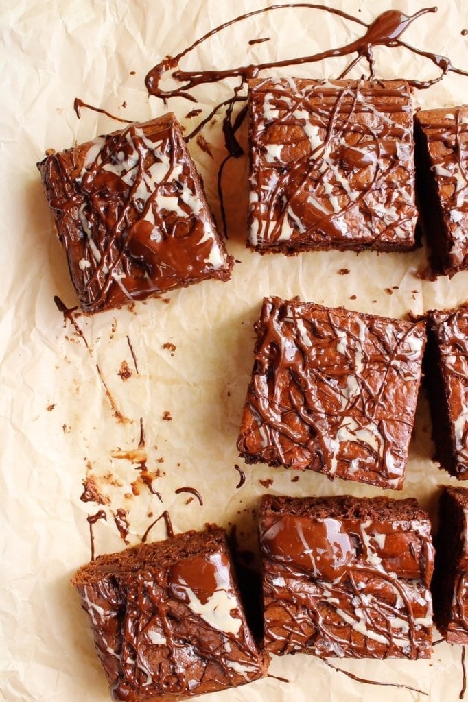 Tahini brownies with chocolate and tahini drizzle