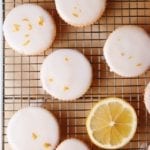 Lemon shortbread cookies with lemon glaze on a cooling rack