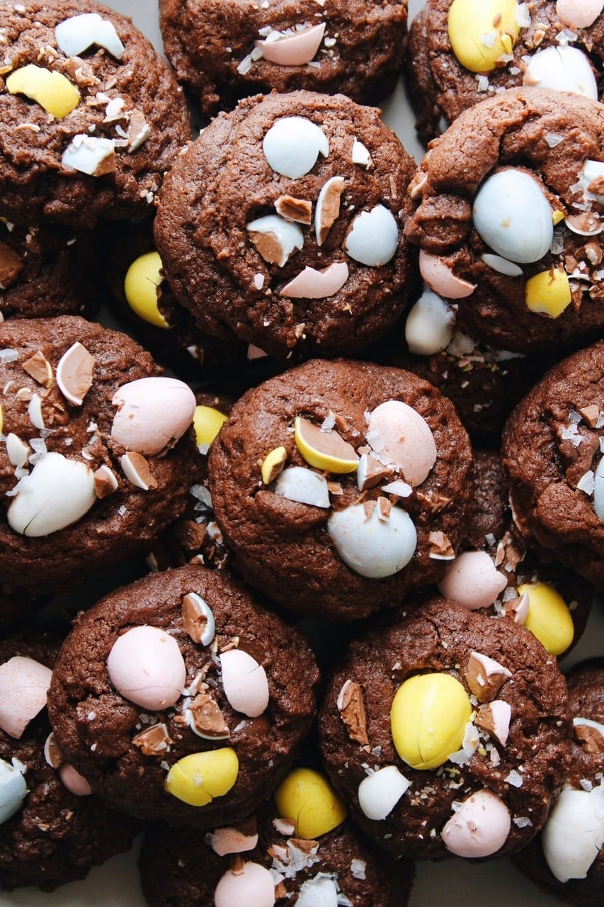 Close up of Cadbury mini egg cookies