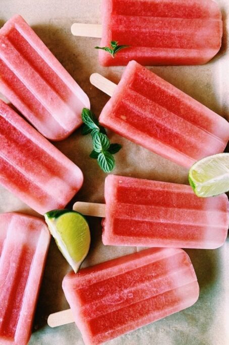 watermelon popsicles with mint and lime