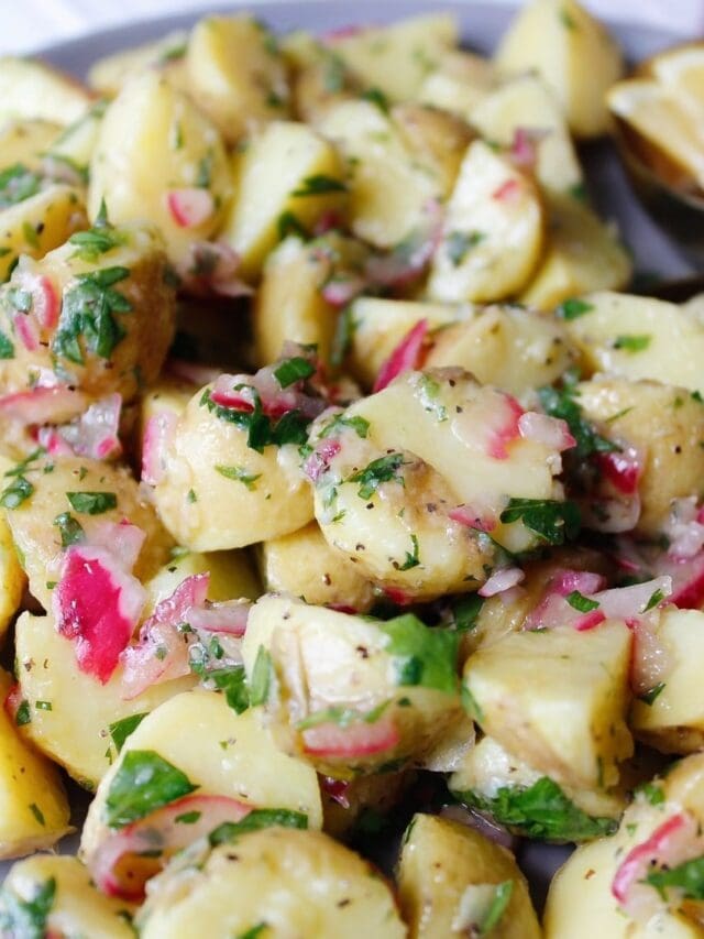 close up view of summer potato salad