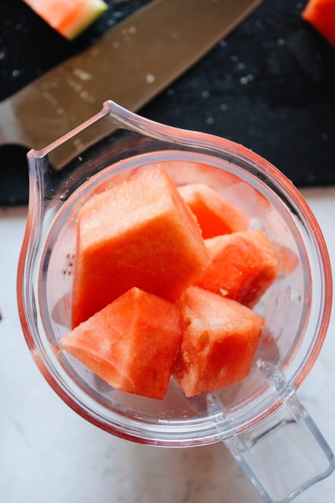 Watermelon cubes in a blender