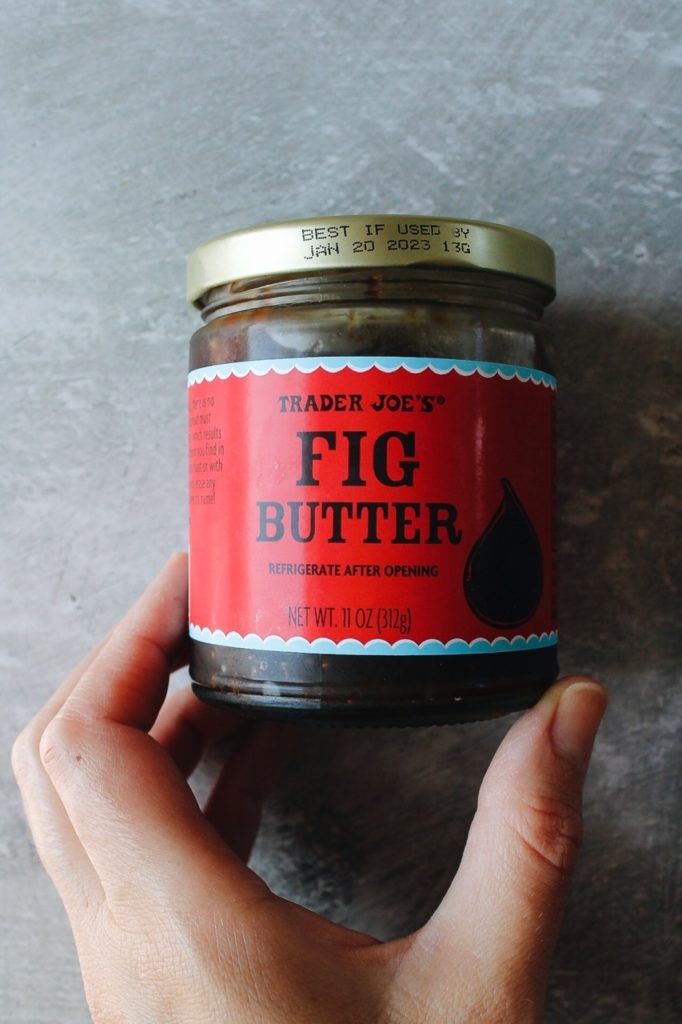 jar of fig butter from trader joes for charcuterie board