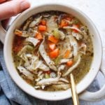 favorite chicken soup in a beige bowl