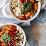 two hearty earth bowls on a napkin