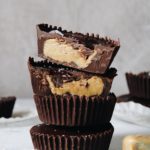 sunflower butter cups stacked with one cut in half