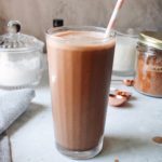 homemade chocolate milk in a clear glass