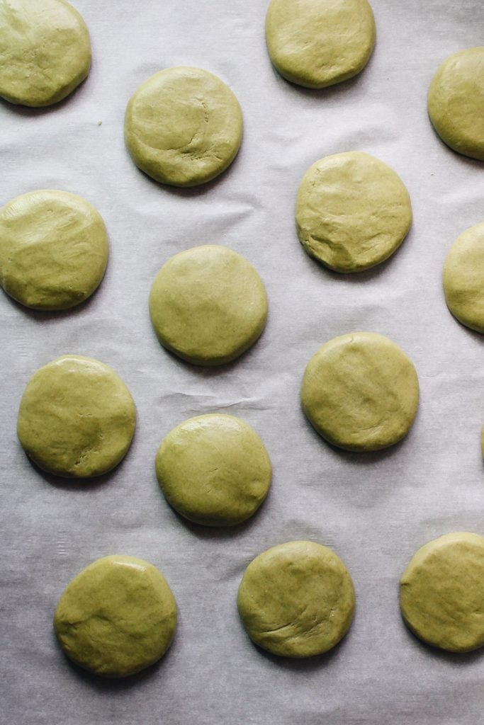 cream centers on a parchment lined baking sheet