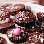 close up of homemade peanut butter cups with valentines sprinkles on top