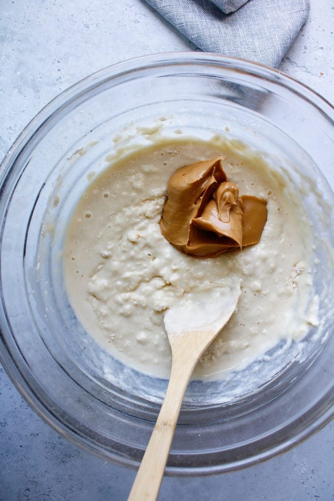 peanut butter is added to peanut butter bread batter