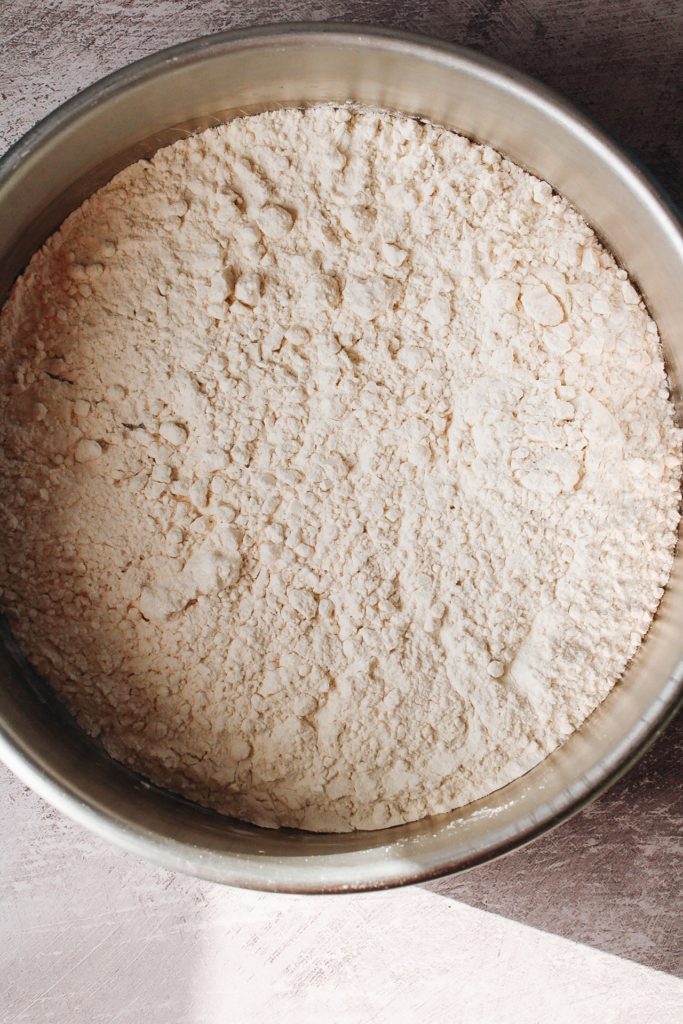 all-purpose flour in a cake pan