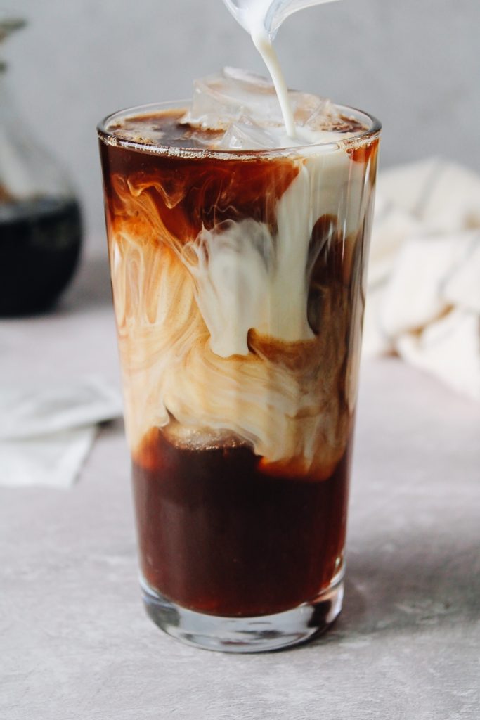 iced dirty chai in a clear glass