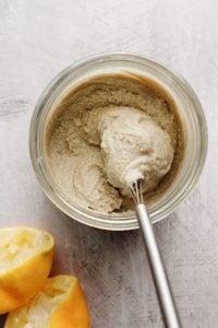 tahini lemon garlic sauce in the very thick stage