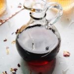 earl grey syrup in a clear glass bottle