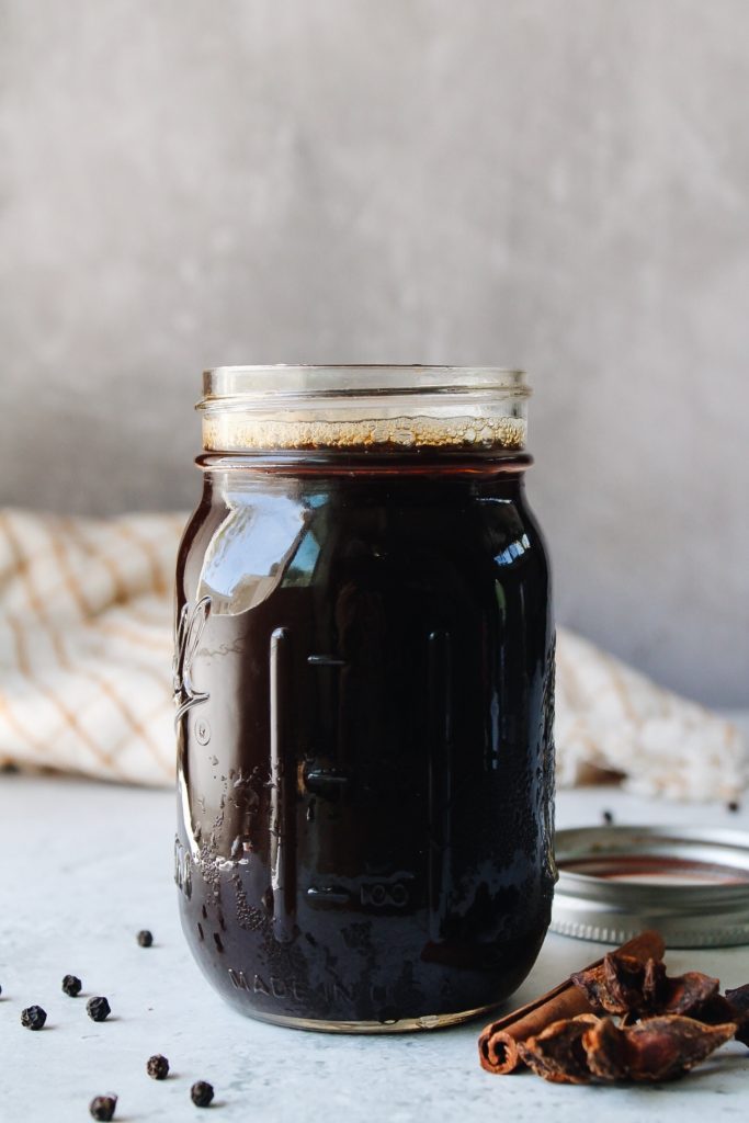 homemade chai concentrate in a jar with a secure lid