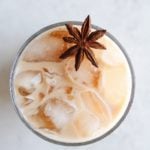 Overhead view of a starbucks iced chai latte