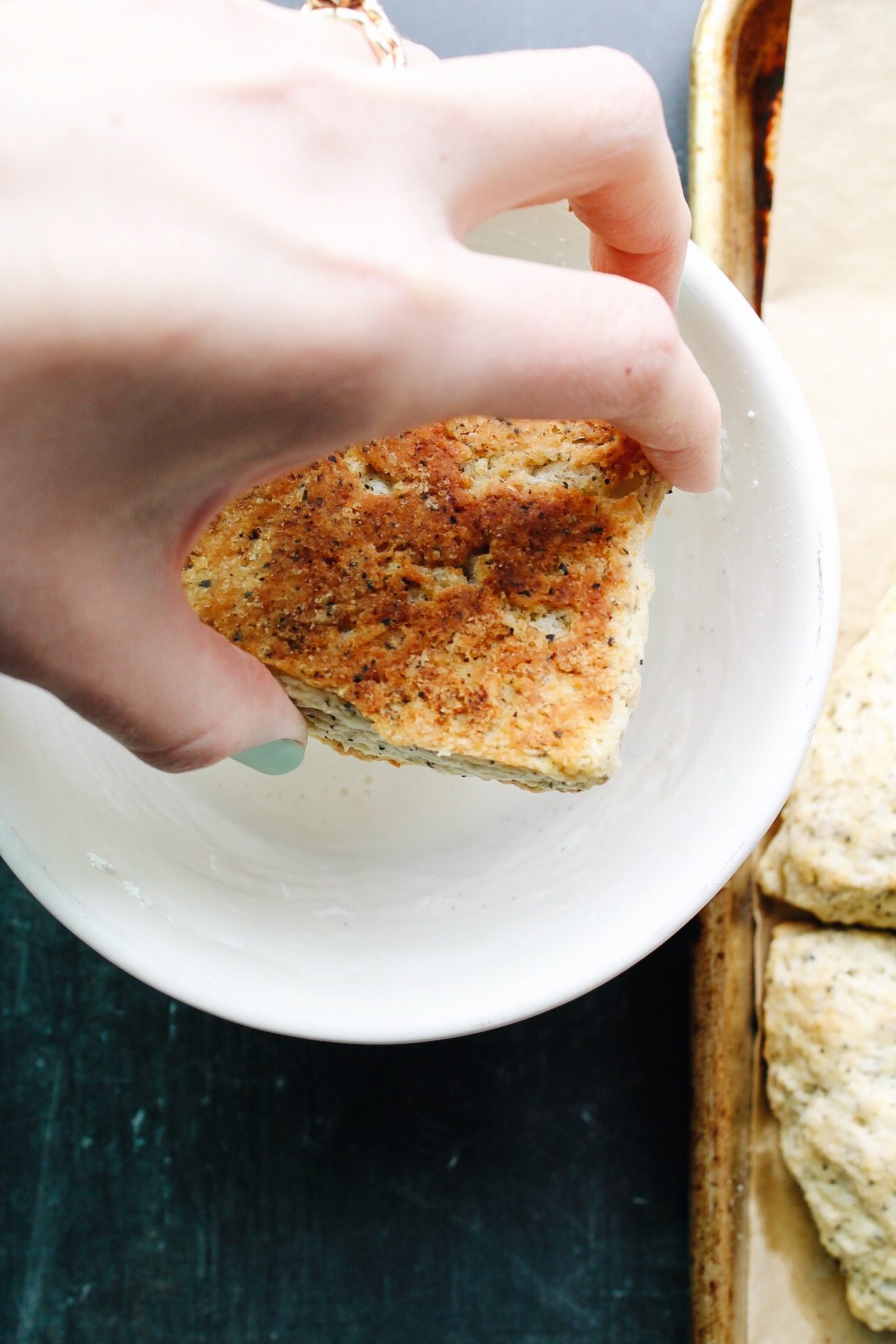 scone going face down into icing