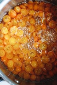 kumquat jam cooking in a pot