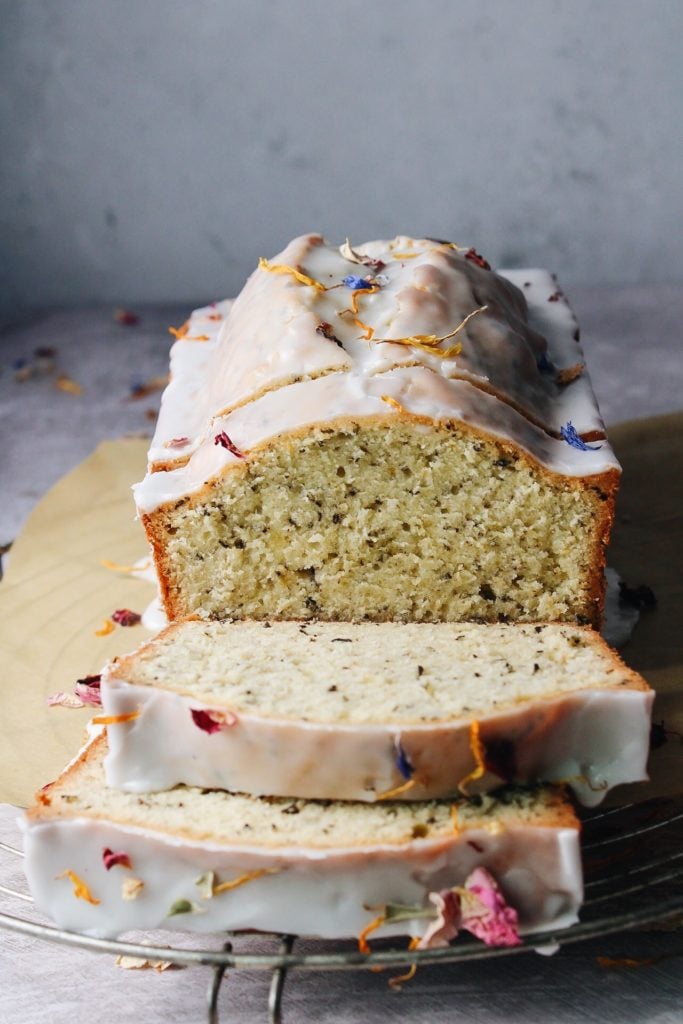 earl grey loaf cake cut into slices