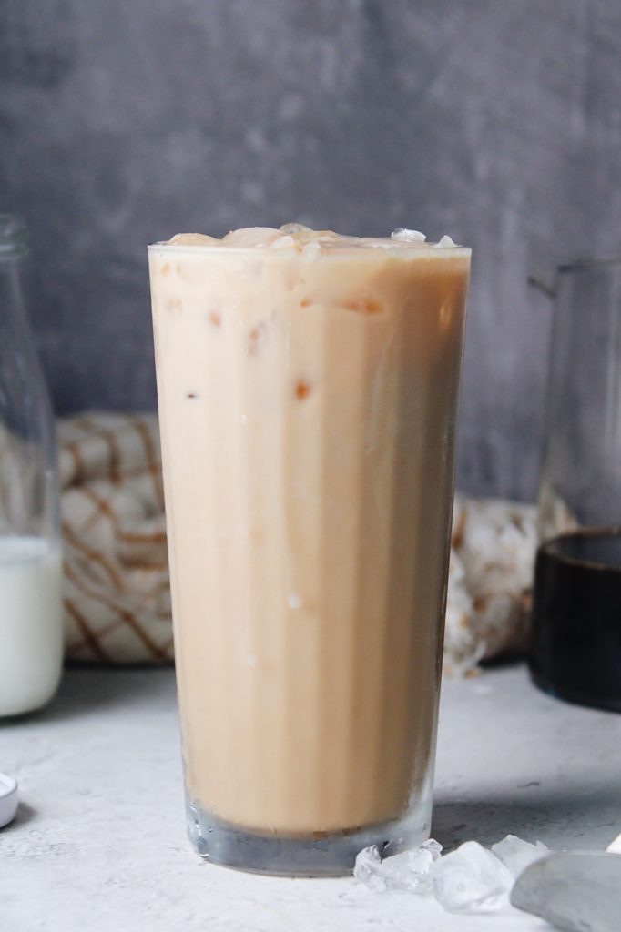 copycat starbucks iced chai latte in a clear glass 