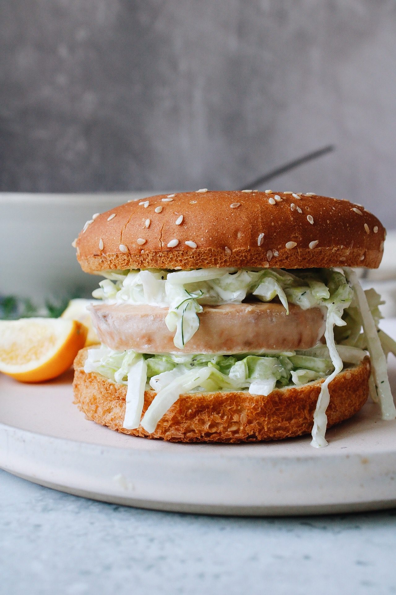 Trader Joe's Salmon Burgers with Creamy Slaw - The Fig Jar