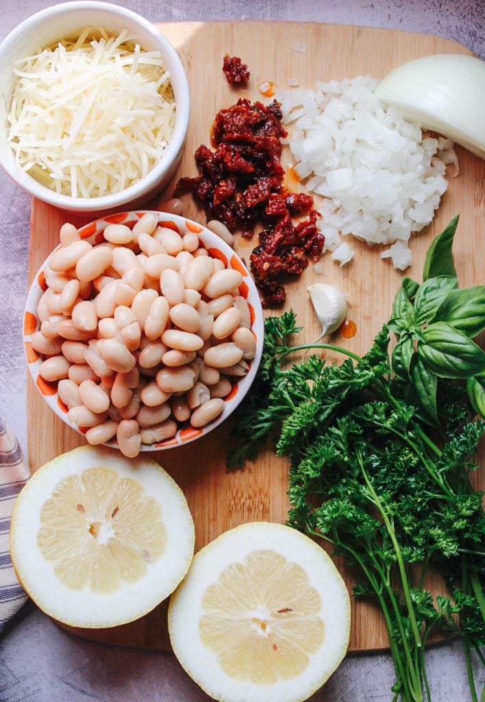 ingredients for tuscan white bean salad