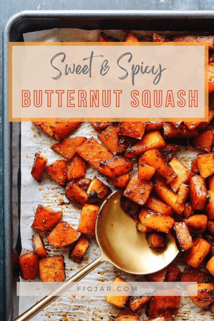 sweet and spicy butternut squash on a sheet pan