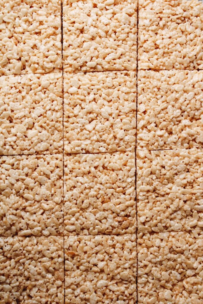rice krispie treats cut into squares