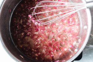 rose simple syrup simmering