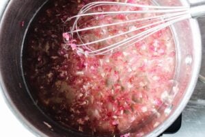 rose simple syrup simmering