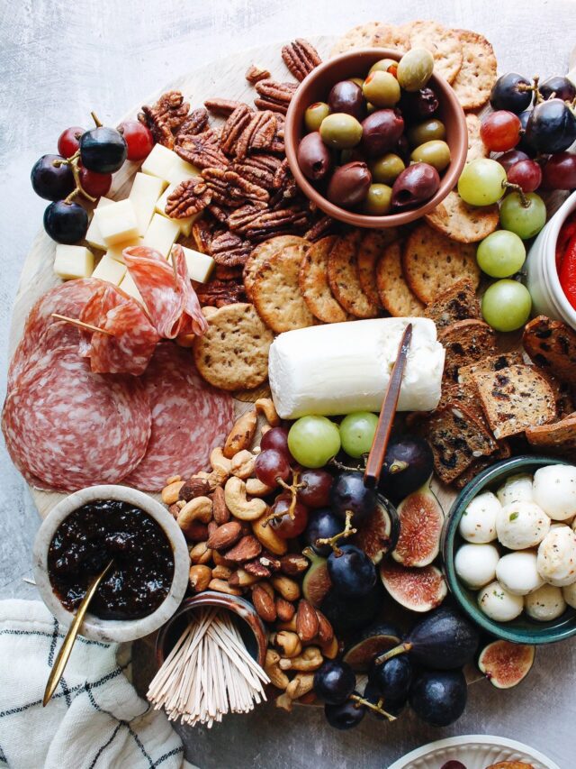 charcuterie board assembled with items from trader joes