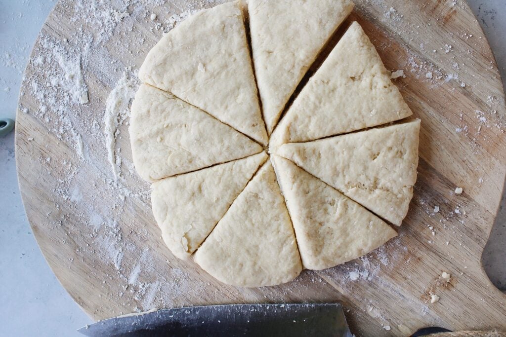 scone dough cut into eight pieces