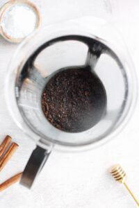 ground coffee in a french press