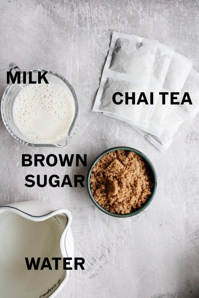 ingredients for iced chai latte