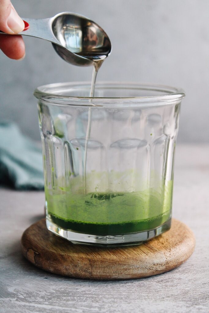 lavender syrup being added to matcha