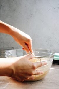 pumpkin waffle batter being whisked