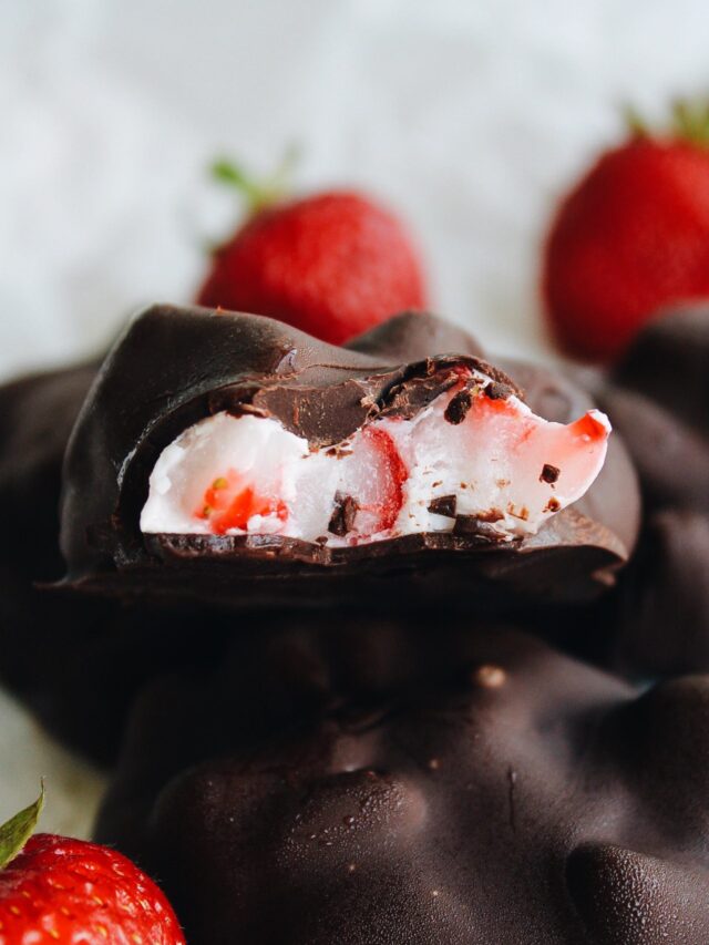 chocolate covered yogurt bite with strawberries