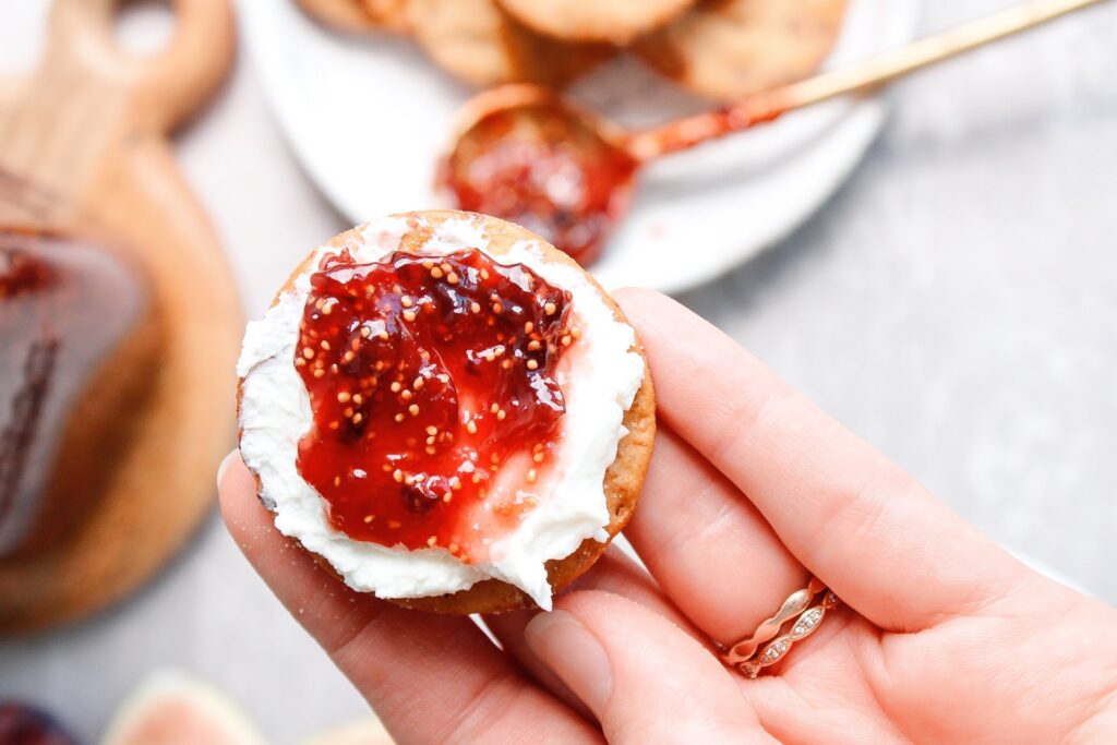 cracker with goat cheese and fig jam
