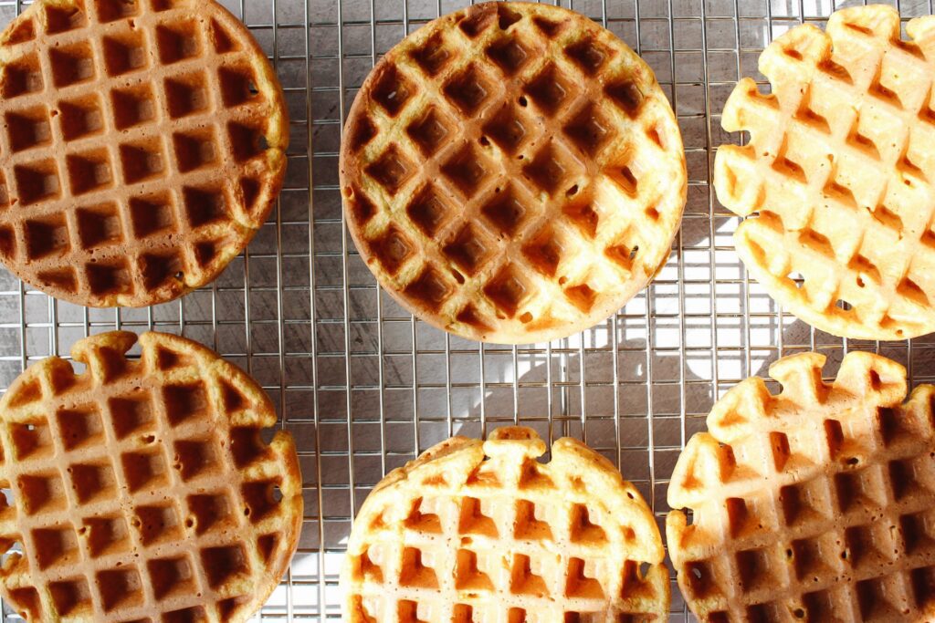pumpkin waffles on a wire cooling rack