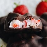 chocolate covered yogurt bite with strawberries