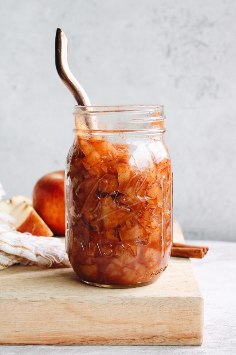 cinnamon apple compote in a glass mason jar
