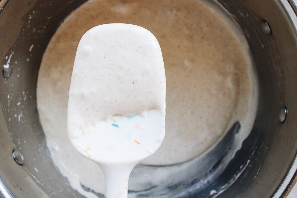 close up of brown butter and melted marshmallows on a spatula