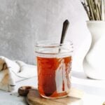 honey lavender syrup in a clear glass jar