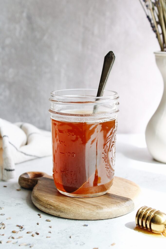 honey lavender syrup in a glass jar