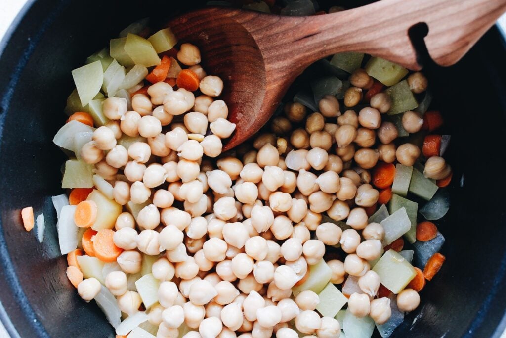 chickpeas added to large pot