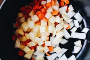 diced potato, onion and carrot in a large stock pot