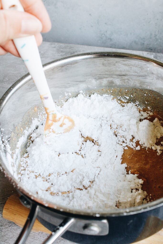 powdered sugar stirred into brown butter and peanut butter