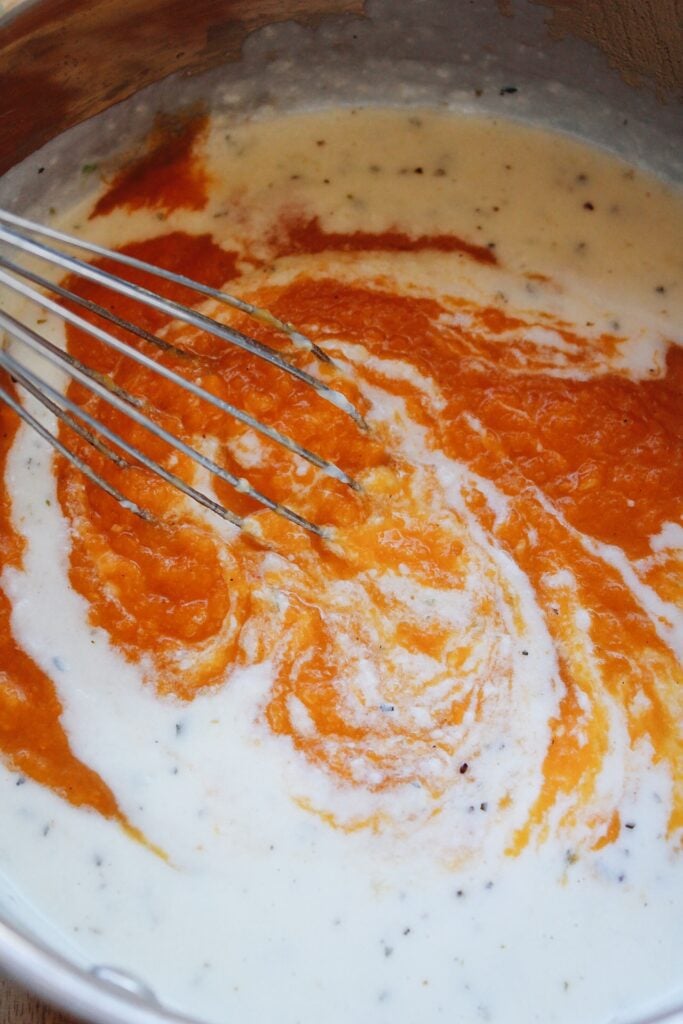 purreed butternut squash mixed into alfredo sauce