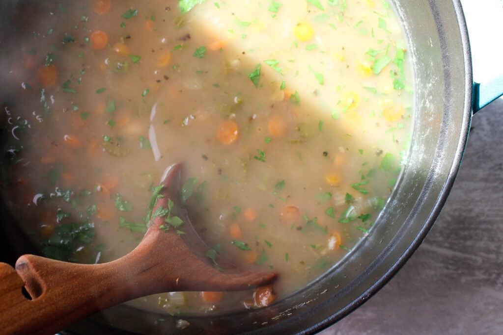 fresh parsley added to soup