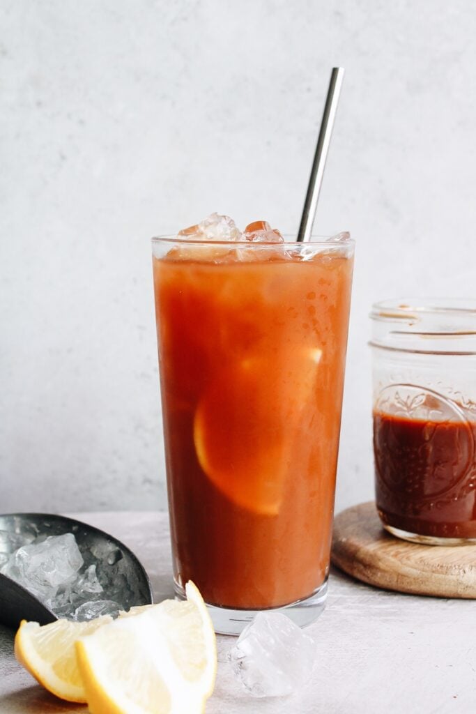 glass of iced tea made with black tea concentrate